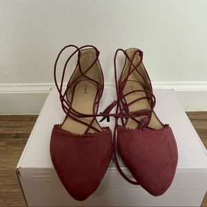 Pointed Burgundy Laced Up Flats Size 8.5